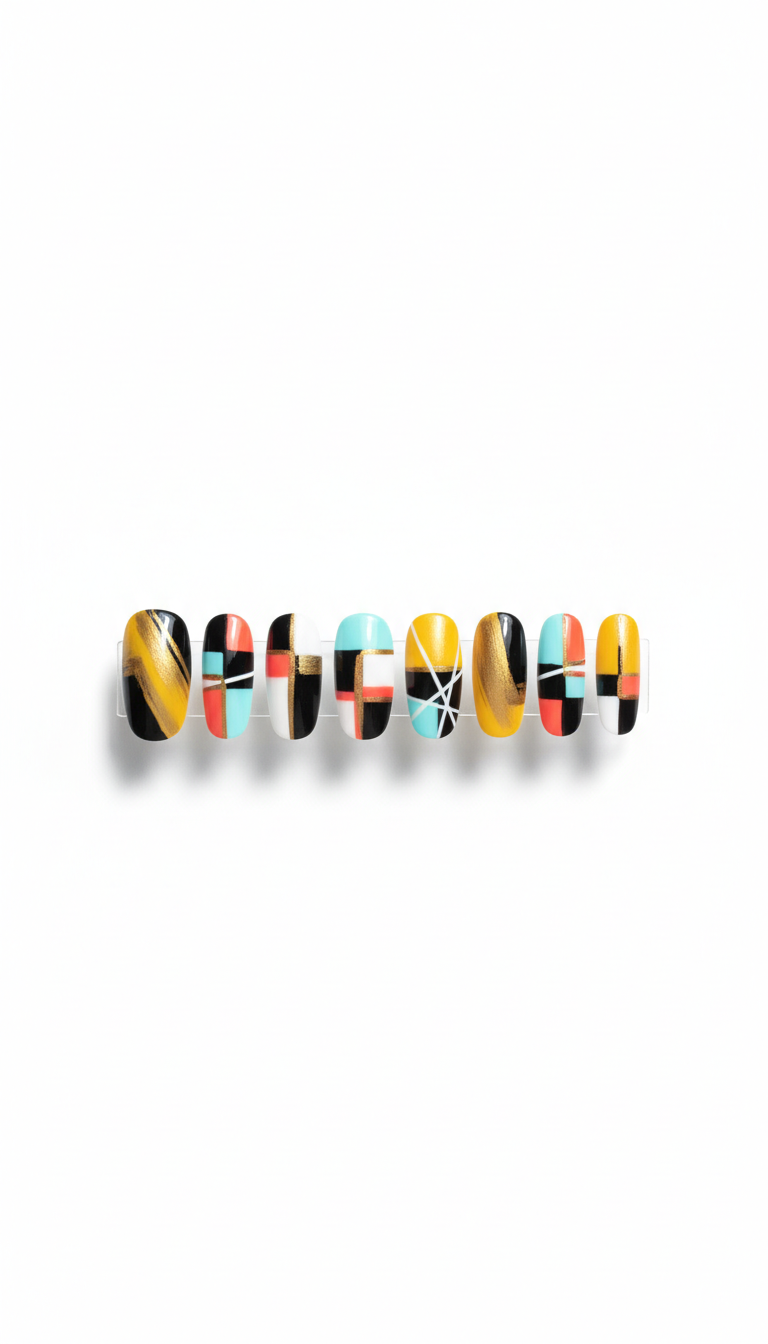 Gold abstract gel press-on nail set