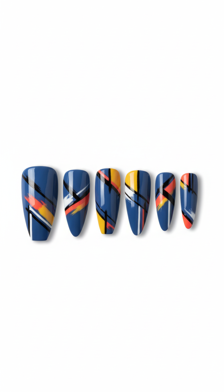 Electric blue graphic gel press-on nail set