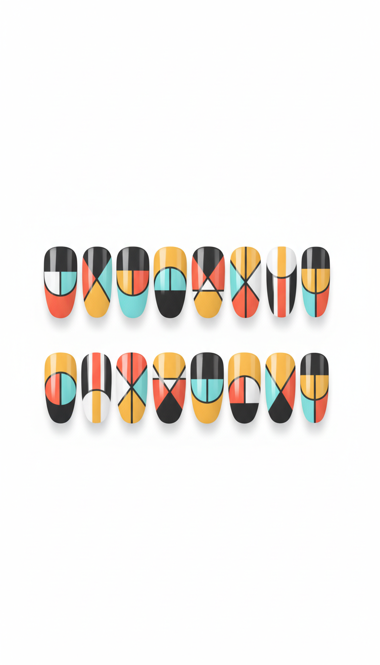 Tangerine pop geometric gel press-on nail set